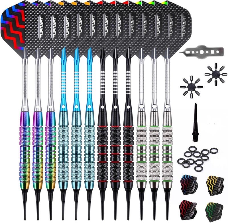 Turnart Darts Plastic Tip - Professional Soft Tip Darts Set for Electronic Dartboard 12 Pcs 18 Grams with 50 Extra Tips 24 Flights 2 Flight Protctors and Tool Kit Gift Darts - Image 1